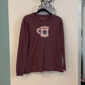 Life is Good Purple T-Shirt with hot chocolate Cup Graphic